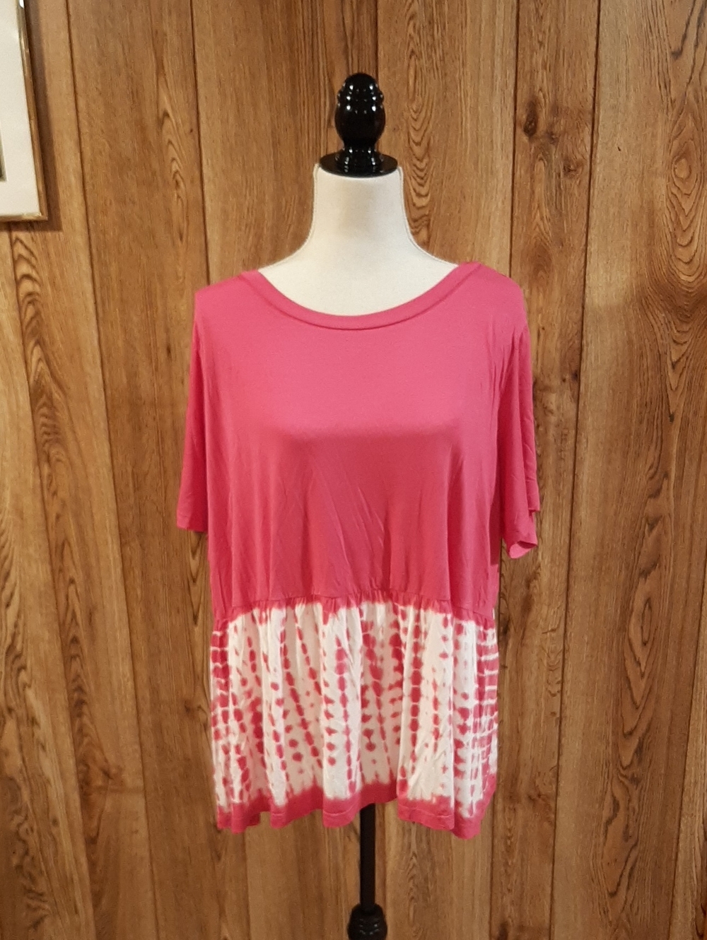🥀NWT BiBi Pink and White Tie-Dye Short-Sleeve Top (XL)🥀
